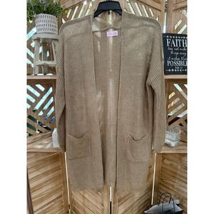 Pink Lily Open Front Knit Cardigan Beige Pockets Women's Small